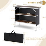 NNECW Portable Folding Camping Table with 2-Tier Open Shelves for Picnic Barbecue Outdoor Party-Coffee