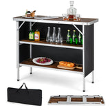 NNECW Portable Folding Camping Table with 2-Tier Open Shelves for Picnic Barbecue Outdoor Party-Coffee