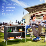 NNECW Portable Folding Camping Table with 2-Tier Open Shelves for Picnic Barbecue Outdoor Party-Coffee