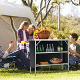 NNECW Portable Folding Camping Table with 2-Tier Open Shelves for Picnic Barbecue Outdoor Party-Coffee