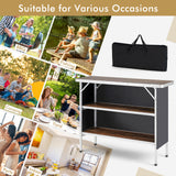 NNECW Portable Folding Camping Table with 2-Tier Open Shelves for Picnic Barbecue Outdoor Party-Coffee