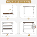 NNECW Portable Folding Camping Table with 2-Tier Open Shelves for Picnic Barbecue Outdoor Party-Coffee