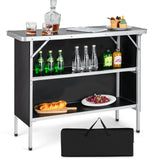 NNECW Portable Folding Camping Table with 2-Tier Open Shelves for Picnic Barbecue Outdoor Party-Black