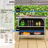 NNECW Portable Folding Camping Table with 2-Tier Open Shelves for Picnic Barbecue Outdoor Party-Black