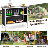 NNECW Portable Folding Camping Table with 2-Tier Open Shelves for Picnic Barbecue Outdoor Party-Black