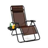 NNECW Patio Zero Gravity Lounge Chair with Cup Holder &amp Removable Pillow-Coffee-1 piece