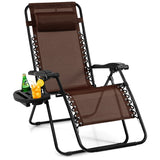 NNECW Patio Zero Gravity Lounge Chair with Cup Holder &amp Removable Pillow-Coffee-1 piece