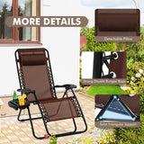 NNECW Patio Zero Gravity Lounge Chair with Cup Holder &amp Removable Pillow-Coffee-1 piece