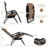 NNECW Patio Zero Gravity Lounge Chair with Cup Holder &amp Removable Pillow-Brown-2 pieces
