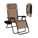 NNECW Patio Zero Gravity Lounge Chair with Cup Holder &amp Removable Pillow-Brown-2 pieces