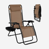 NNECW Patio Zero Gravity Lounge Chair with Cup Holder &amp Removable Pillow-Brown-1 piece