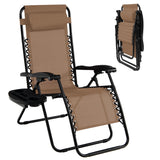 NNECW Patio Zero Gravity Lounge Chair with Cup Holder &amp Removable Pillow-Brown-2 pieces