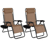 NNECW Patio Zero Gravity Lounge Chair with Cup Holder &amp Removable Pillow-Brown-1 piece