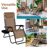NNECW Patio Zero Gravity Lounge Chair with Cup Holder &amp Removable Pillow-Brown-2 pieces