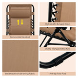 NNECW Patio Zero Gravity Lounge Chair with Cup Holder &amp Removable Pillow-Brown-2 pieces