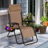 NNECW Patio Zero Gravity Lounge Chair with Cup Holder &amp Removable Pillow-Brown-2 pieces