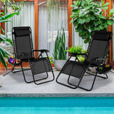 NNECW Patio Zero Gravity Lounge Chair with Cup Holder &amp Removable Pillow-Black-1 piece