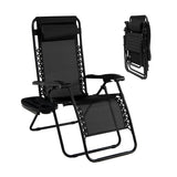NNECW Patio Zero Gravity Lounge Chair with Cup Holder &amp Removable Pillow-Black-1 piece