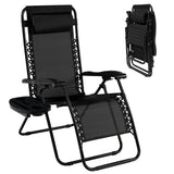 NNECW Patio Zero Gravity Lounge Chair with Cup Holder &amp Removable Pillow-Black-1 piece