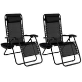 NNECW Patio Zero Gravity Lounge Chair with Cup Holder &amp Removable Pillow-Black-1 piece