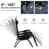 NNECW Patio Zero Gravity Lounge Chair with Cup Holder &amp Removable Pillow-Black-1 piece