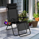 NNECW Patio Zero Gravity Lounge Chair with Cup Holder &amp Removable Pillow-Black-1 piece