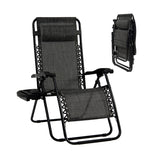 NNECW Patio Zero Gravity Lounge Chair with Cup Holder &amp Removable Pillow-Grey-1 piece