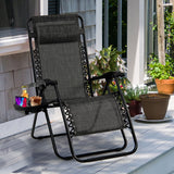 NNECW Patio Zero Gravity Lounge Chair with Cup Holder &amp Removable Pillow-Grey-1 piece