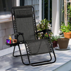 NNECW Patio Zero Gravity Lounge Chair with Cup Holder &amp Removable Pillow-Grey-2 pieces