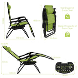 NNECW Patio Zero Gravity Lounge Chair with Cup Holder &amp Removable Pillow-Green-1 piece