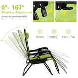 NNECW Patio Zero Gravity Lounge Chair with Cup Holder &amp Removable Pillow-Green-1 piece