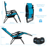 NNECW Patio Zero Gravity Lounge Chair with Cup Holder &amp Removable Pillow-Blue-1 piece