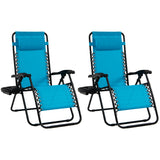 NNECW Patio Zero Gravity Lounge Chair with Cup Holder &amp Removable Pillow-Blue-1 piece