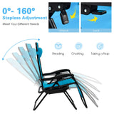 NNECW Patio Zero Gravity Lounge Chair with Cup Holder &amp Removable Pillow-Blue-1 piece