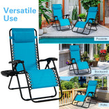 NNECW Patio Zero Gravity Lounge Chair with Cup Holder &amp Removable Pillow-Blue-1 piece