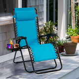 NNECW Patio Zero Gravity Lounge Chair with Cup Holder &amp Removable Pillow-Blue-1 piece