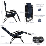 NNECW Patio Zero Gravity Lounge Chair with Cup Holder &amp Removable Pillow-Navy-2 pieces