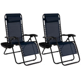 NNECW Patio Zero Gravity Lounge Chair with Cup Holder &amp Removable Pillow-Navy-1 piece