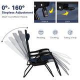 NNECW Patio Zero Gravity Lounge Chair with Cup Holder &amp Removable Pillow-Navy-2 pieces