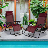 NNECW Patio Zero Gravity Lounge Chair with Cup Holder &amp Removable Pillow-Red-1 piece