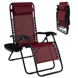 NNECW Patio Zero Gravity Lounge Chair with Cup Holder &amp Removable Pillow-Red-1 piece