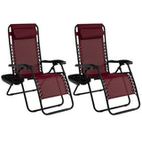 NNECW Patio Zero Gravity Lounge Chair with Cup Holder &amp Removable Pillow-Red-1 piece