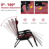 NNECW Patio Zero Gravity Lounge Chair with Cup Holder &amp Removable Pillow-Red-1 piece