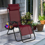 NNECW Patio Zero Gravity Lounge Chair with Cup Holder &amp Removable Pillow-Red-1 piece