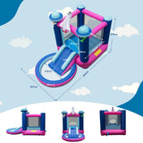 NNECW Kids 3-in-1 Inflatable Space-themed Bounce House with Jumping Area & Slide with Blower