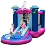 NNECW Kids 3-in-1 Inflatable Space-themed Bounce House with Jumping Area & Slide without Blower