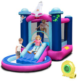 NNECW Kids 3-in-1 Inflatable Space-themed Bounce House with Jumping Area & Slide with Blower