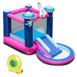 NNECW Kids 3-in-1 Inflatable Space-themed Bounce House with Jumping Area & Slide with Blower