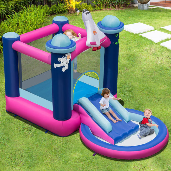 NNECW Kids 3-in-1 Inflatable Space-themed Bounce House with Jumping Area & Slide with Blower