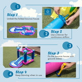 NNECW Kids 3-in-1 Inflatable Space-themed Bounce House with Jumping Area & Slide without Blower
